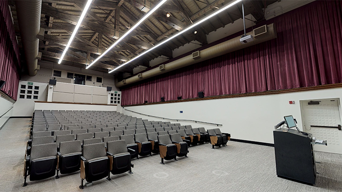 Classroom with stadium seating and open rafters