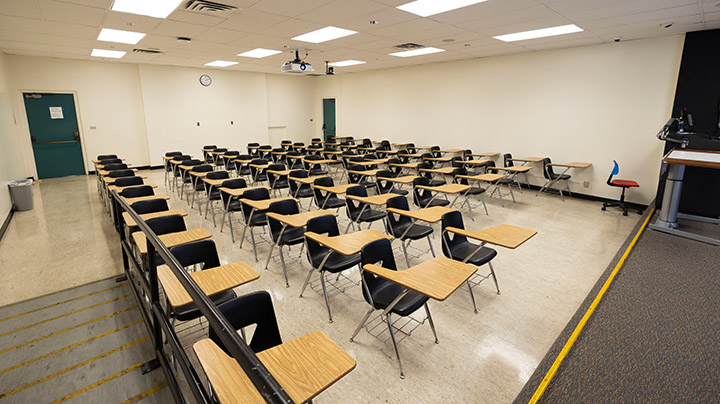 Front of classroom view showing the projector