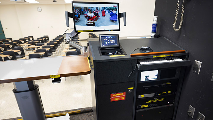 Instructor podium with integrated tech