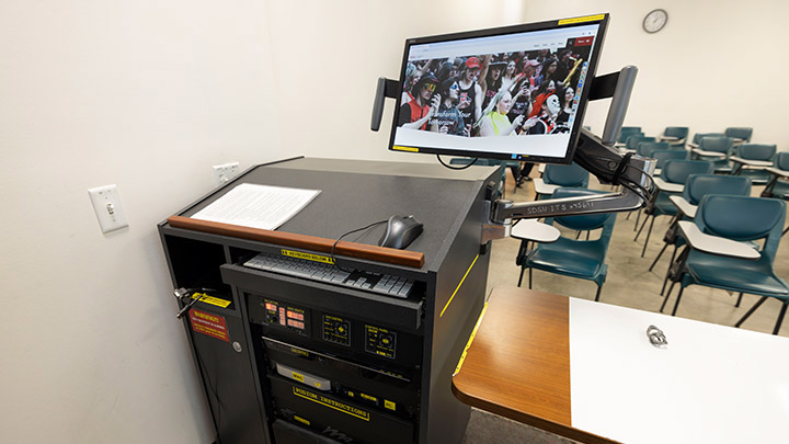 Instructor podium with integrated tech