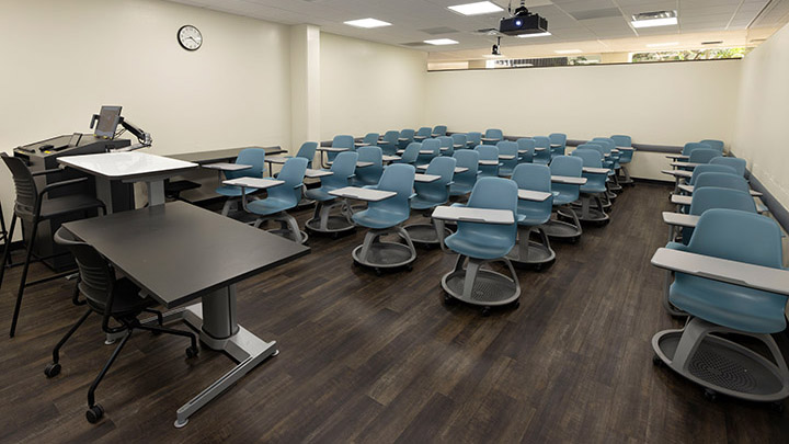 classroom view from front including instructor station