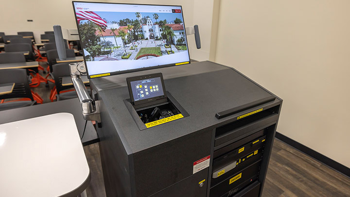 View of instructor podium with integrated tech