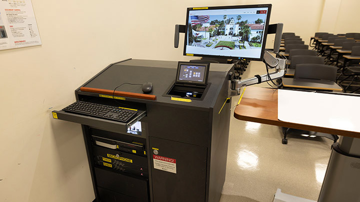 View of instructor podium with integrated tech