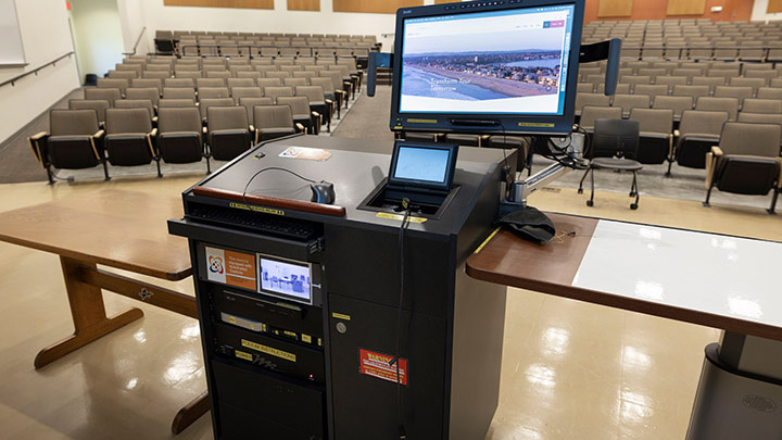 View of instructor podium with integrated tech