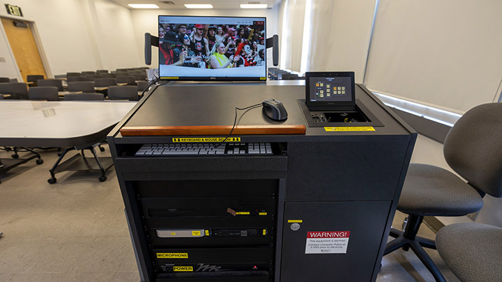 Instructor podium with integrated tech