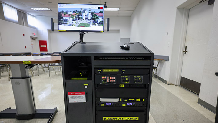 Instructor podium with integrated tech