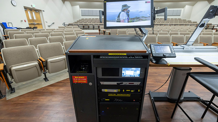 Instructor podium with integrated tech