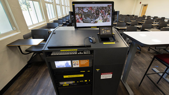 Instructor podium with integrated tech