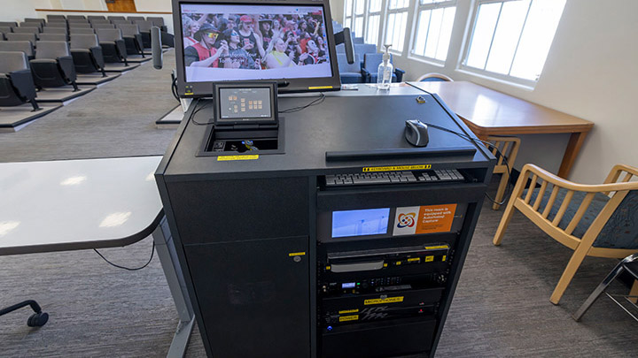 Instructor podium with integrated tech