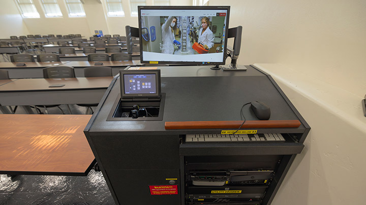 Instructor podium with integrated tech