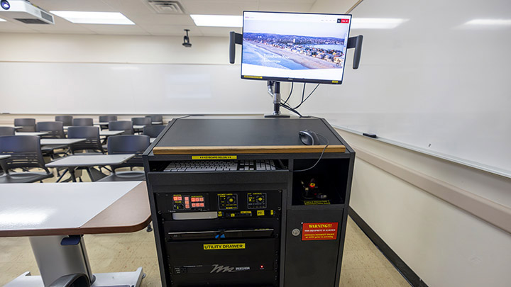 Instructor podium with integrated tech