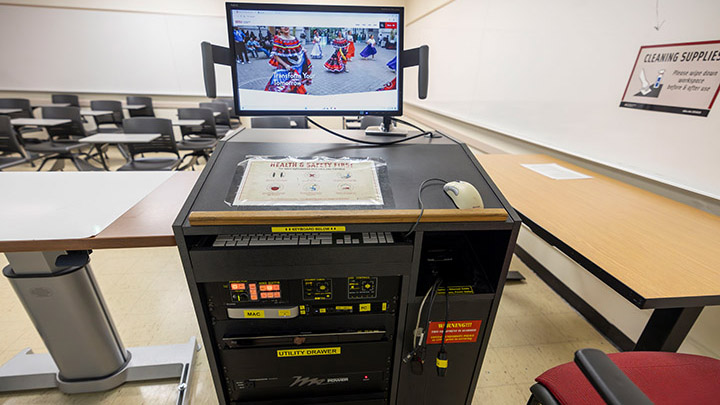 Instructor podium with integrated tech