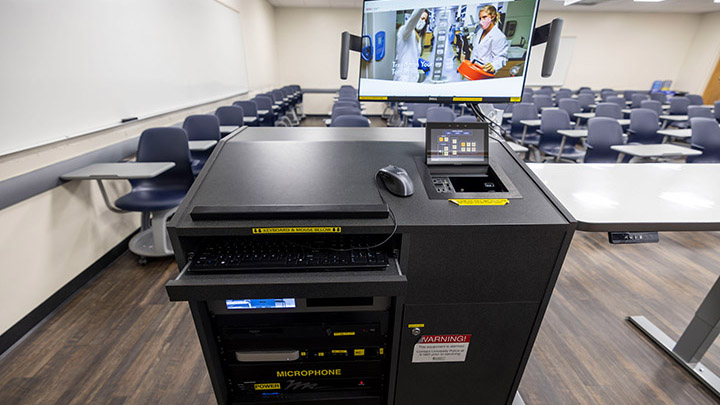 Instructor podium with integrated tech