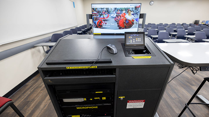 Instructor podium with integrated tech