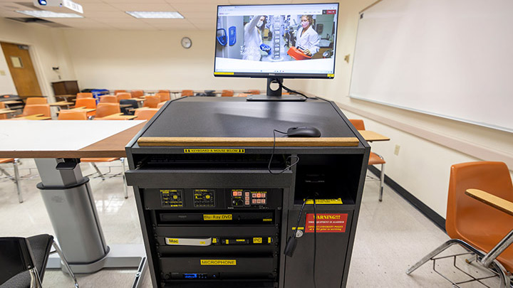 Instructor podium with integrated tech