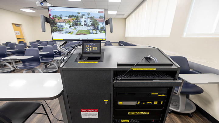 Instructor podium with integrated tech