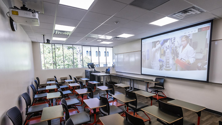 Classroom with podium and screen