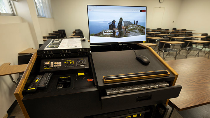 Instructor podium with integrated tech