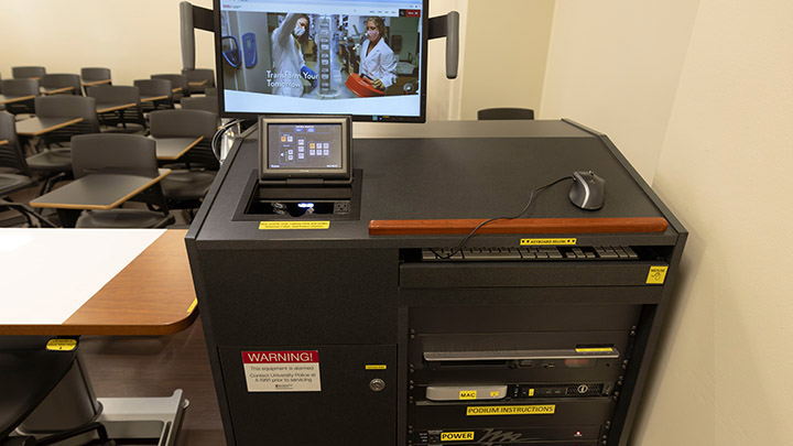 Instructor podium with integrated tech