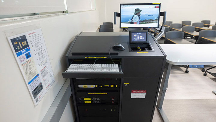 Instructor podium with integrated tech