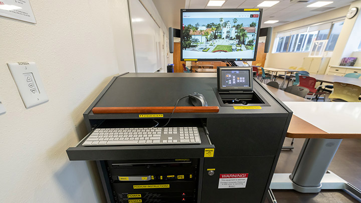 Instructor podium with integrated tech