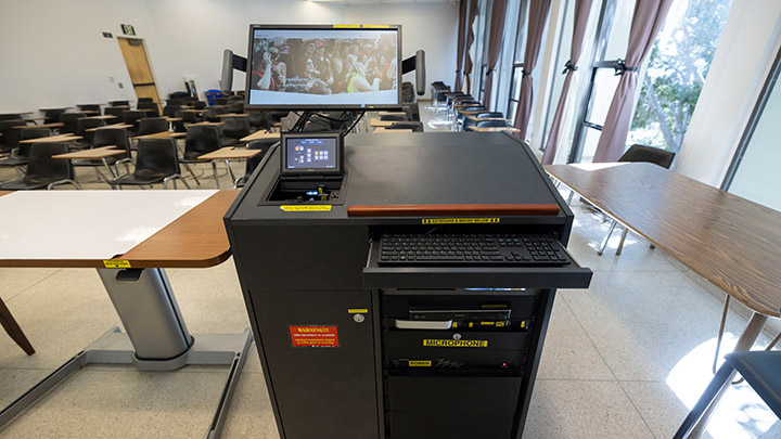 Instructor podium with integrated tech