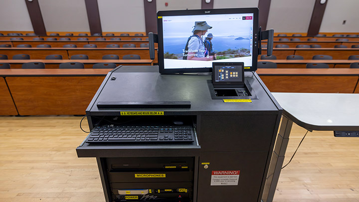 Instructor podium with integrated tech