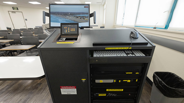 Instructor podium with integrated tech
