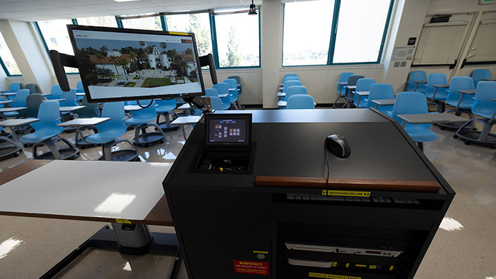 Instructor podium with integrated tech