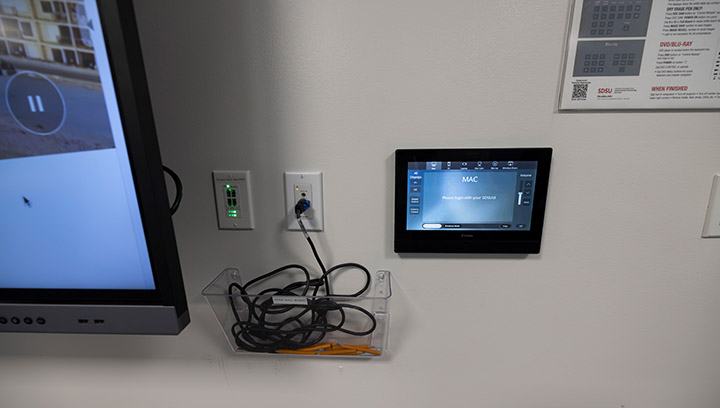 Wall showing classroom's integrated tech