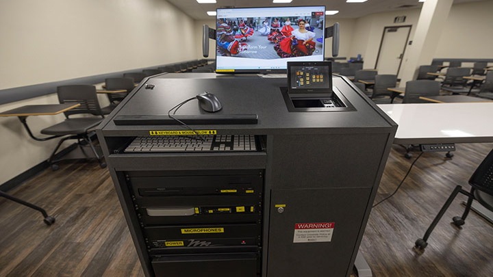 Instructor podium with integrated tech