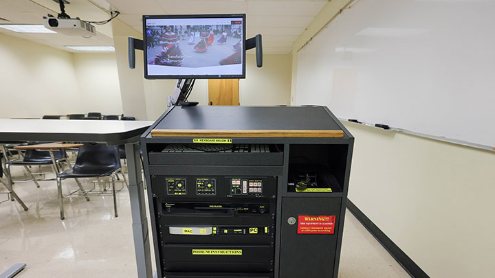 Instructor podium with integrated tech
