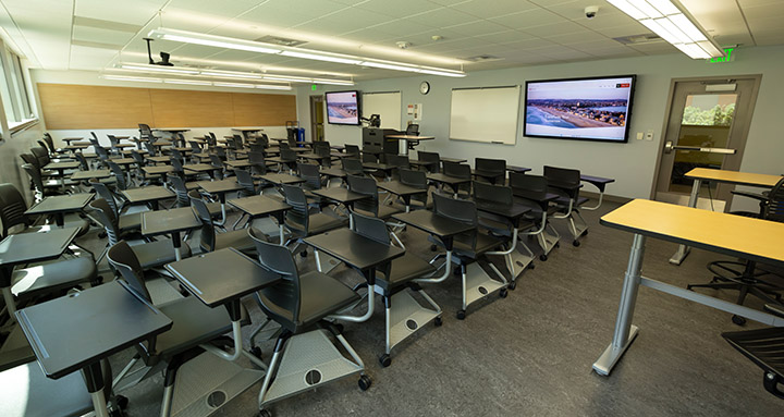 Classroom with podium and screen