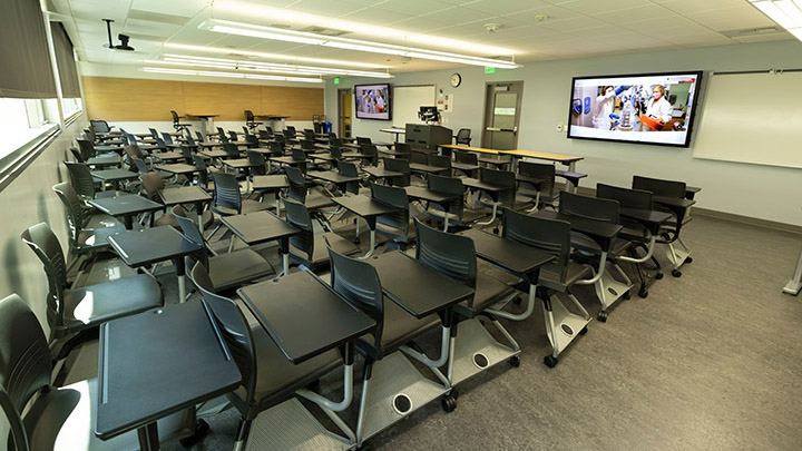 Classroom with podium and screen