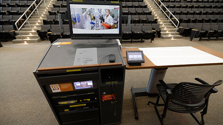 Instructor podium with integrated tech