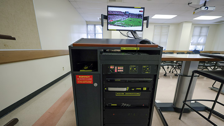 Instructor podium with integrated tech