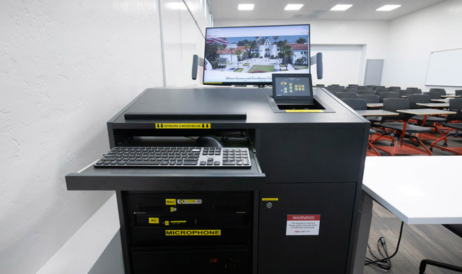 Instructor podium with integrated tech