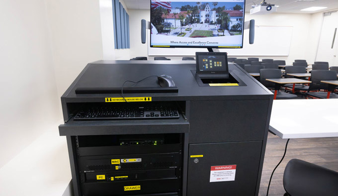Instructor podium with integrated tech