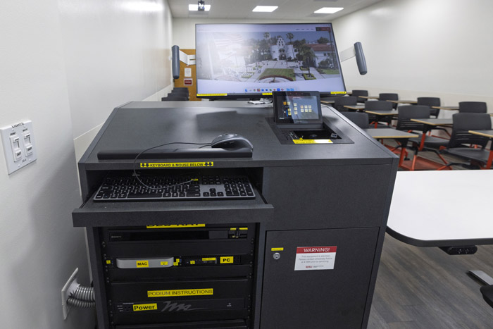 Instructor podium with integrated tech