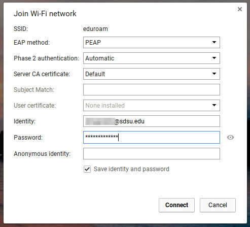 Enter username and other credentials