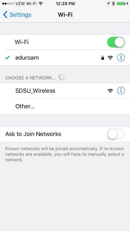 Select the eduroam wifi network