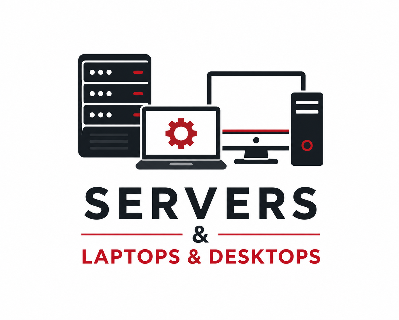 An image showing icons of laptops, desktop, monitor, and servers