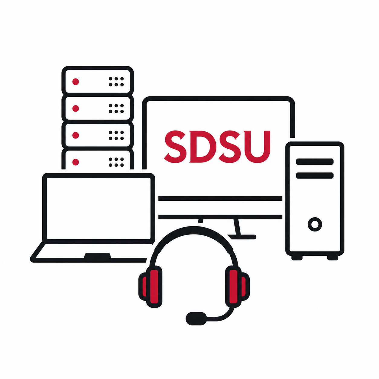 An image showing icons of laptops, desktop, monitor, and servers