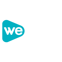 The text wevideo with a green triangle behind the we
